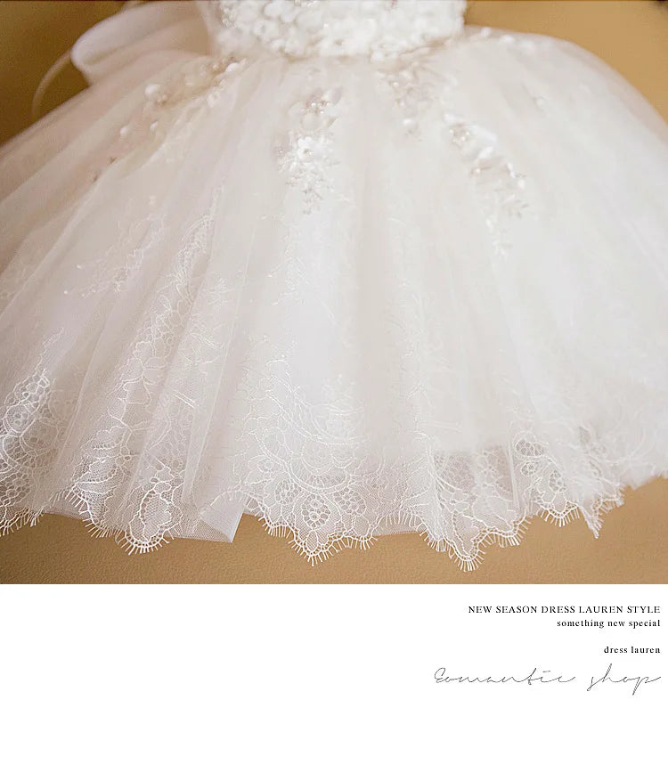 Girls 1st Birthday Lace Flower Dress | Baby Toddler Party Gown