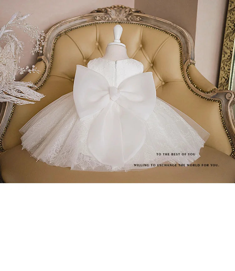 Girls 1st Birthday Lace Flower Dress | Baby Toddler Party Gown